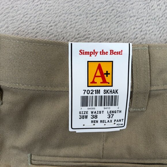 NWT A+ By Sai Mens Uniform Khaki Pants 38W Beige Relaxed Straight Flat Front - Picture 12 of 15